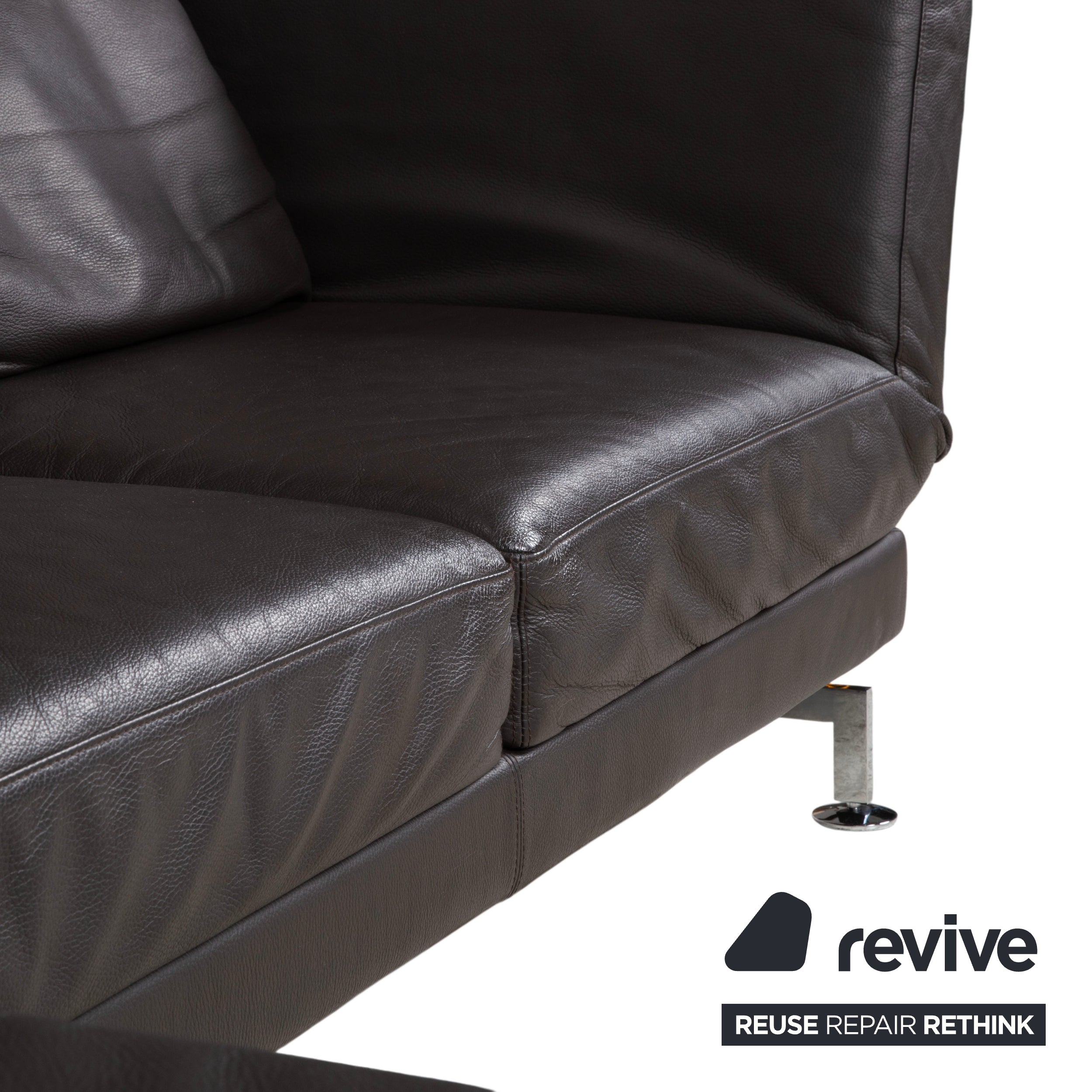Brühl Moule Leather Corner Sofa Black Manual Function Sofa Couch