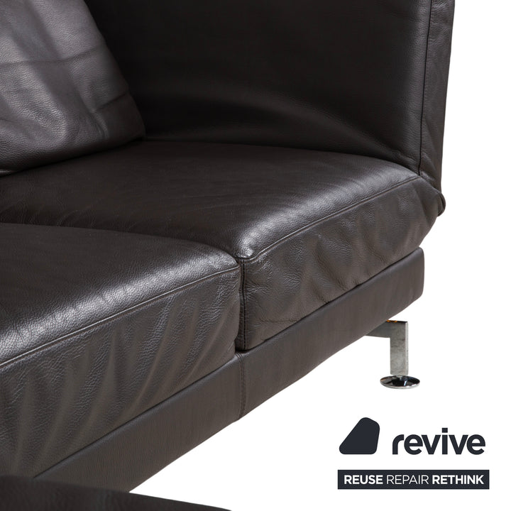 Brühl Moule Leather Corner Sofa Black Manual Function Sofa Couch