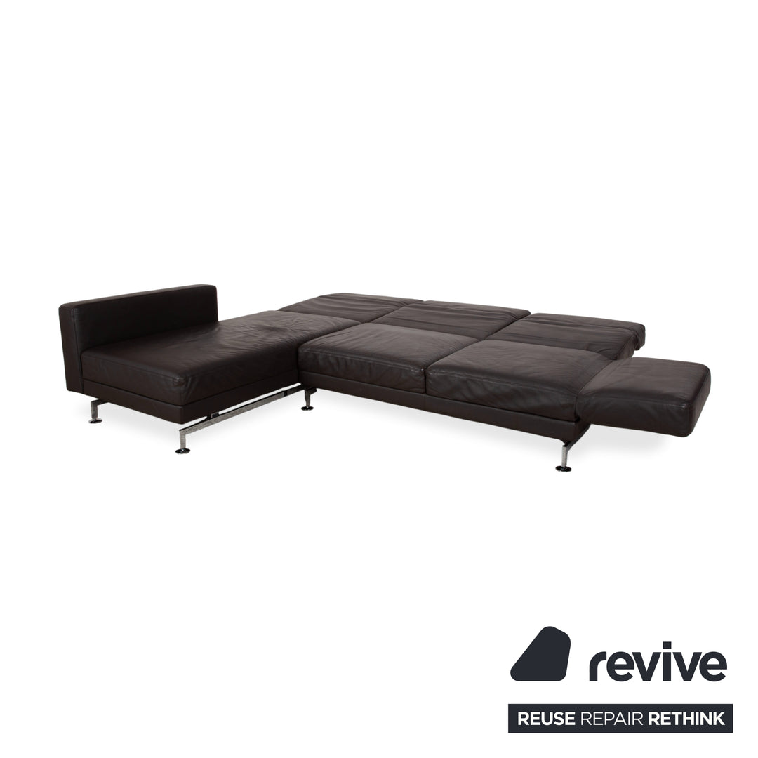 Brühl Moule Leather Corner Sofa Black Manual Function Sofa Couch