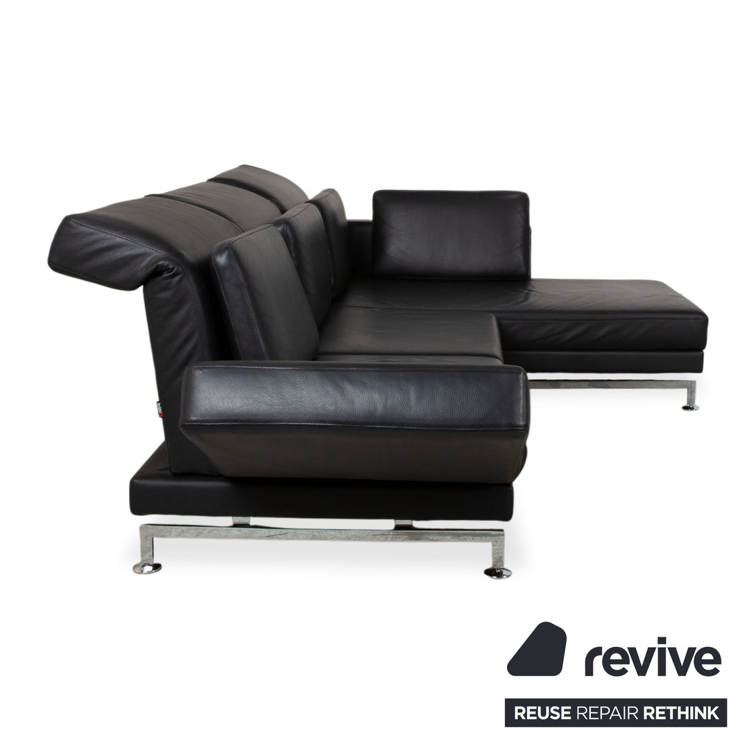 Brühl Moule Leder Chrom Ecksofa Schwarz manuelle Funktion Sofa Couch