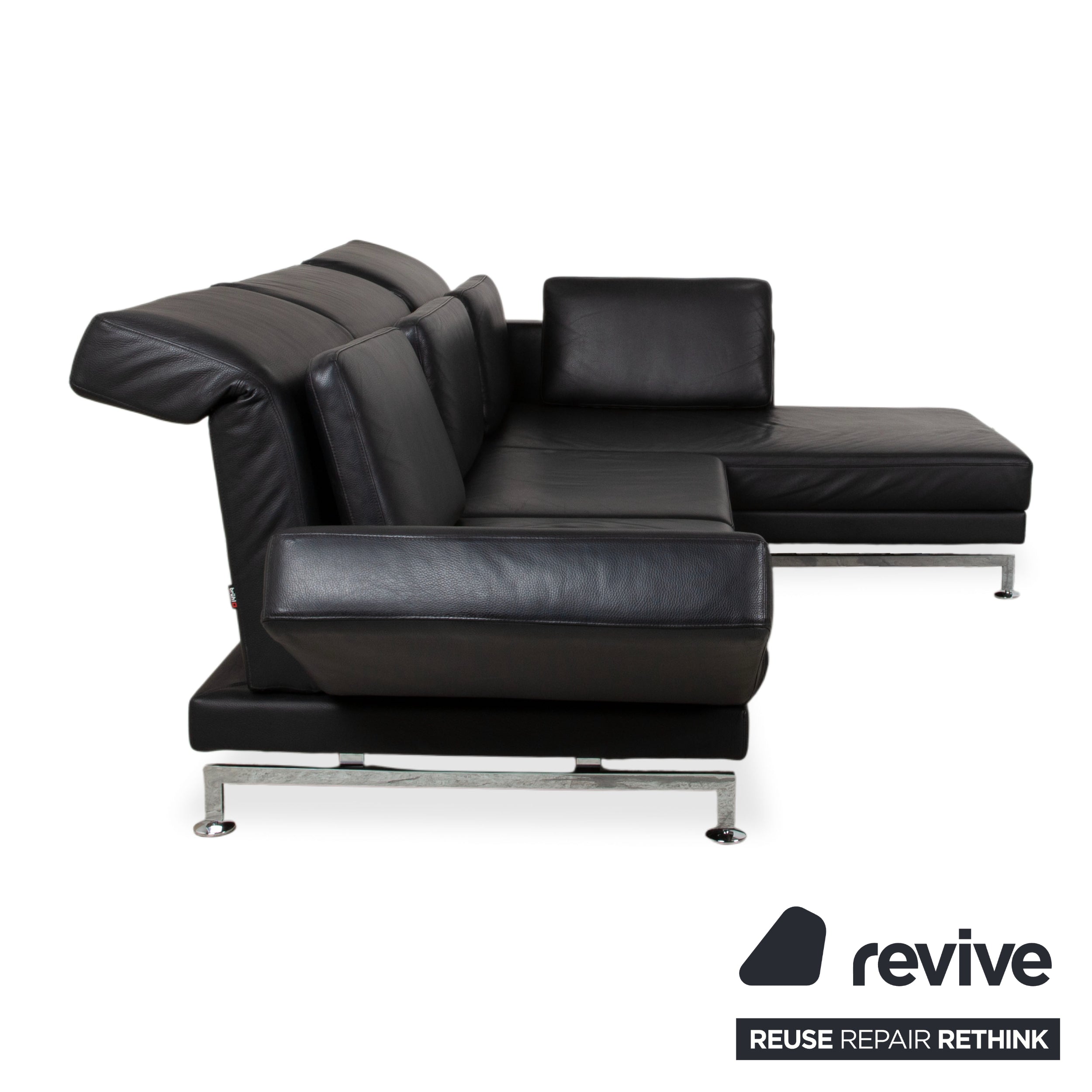Brühl Moule Leder Chrom Ecksofa Schwarz Schlaffunktion Sofa Couch