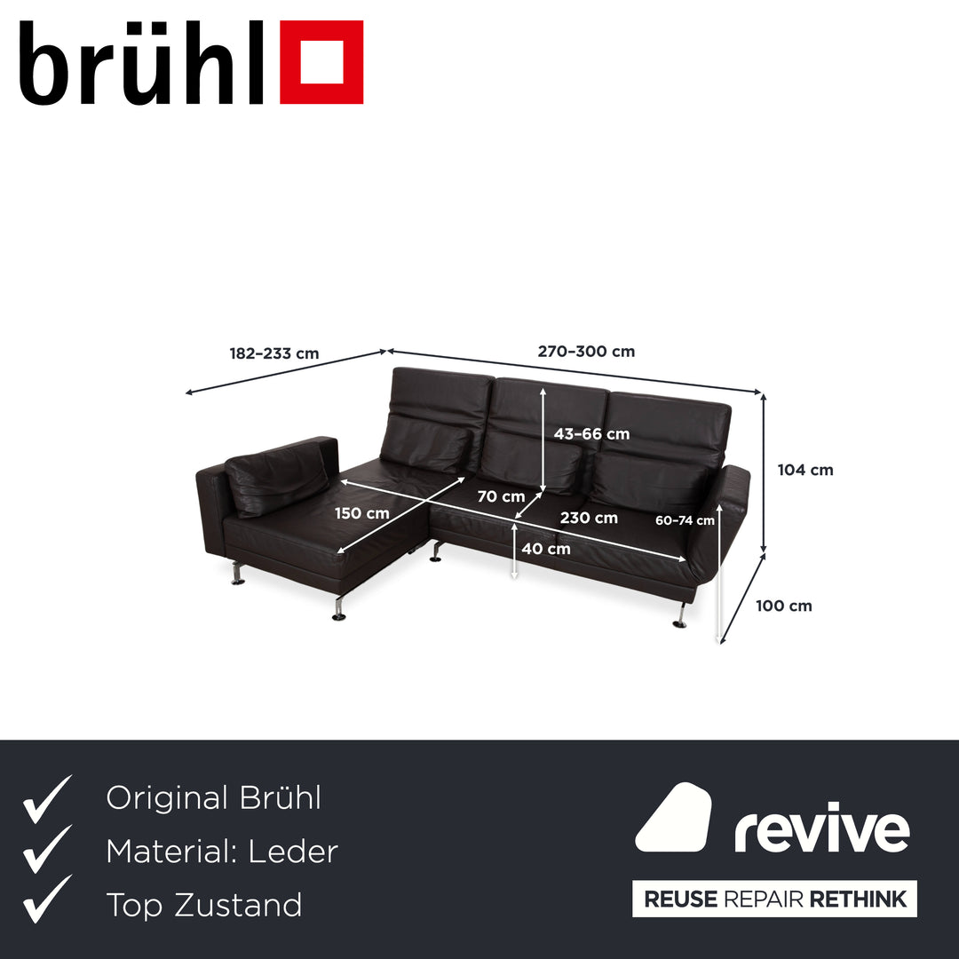 Brühl Moule Leder Ecksofa Schwarz manuelle Funktion Sofa Couch