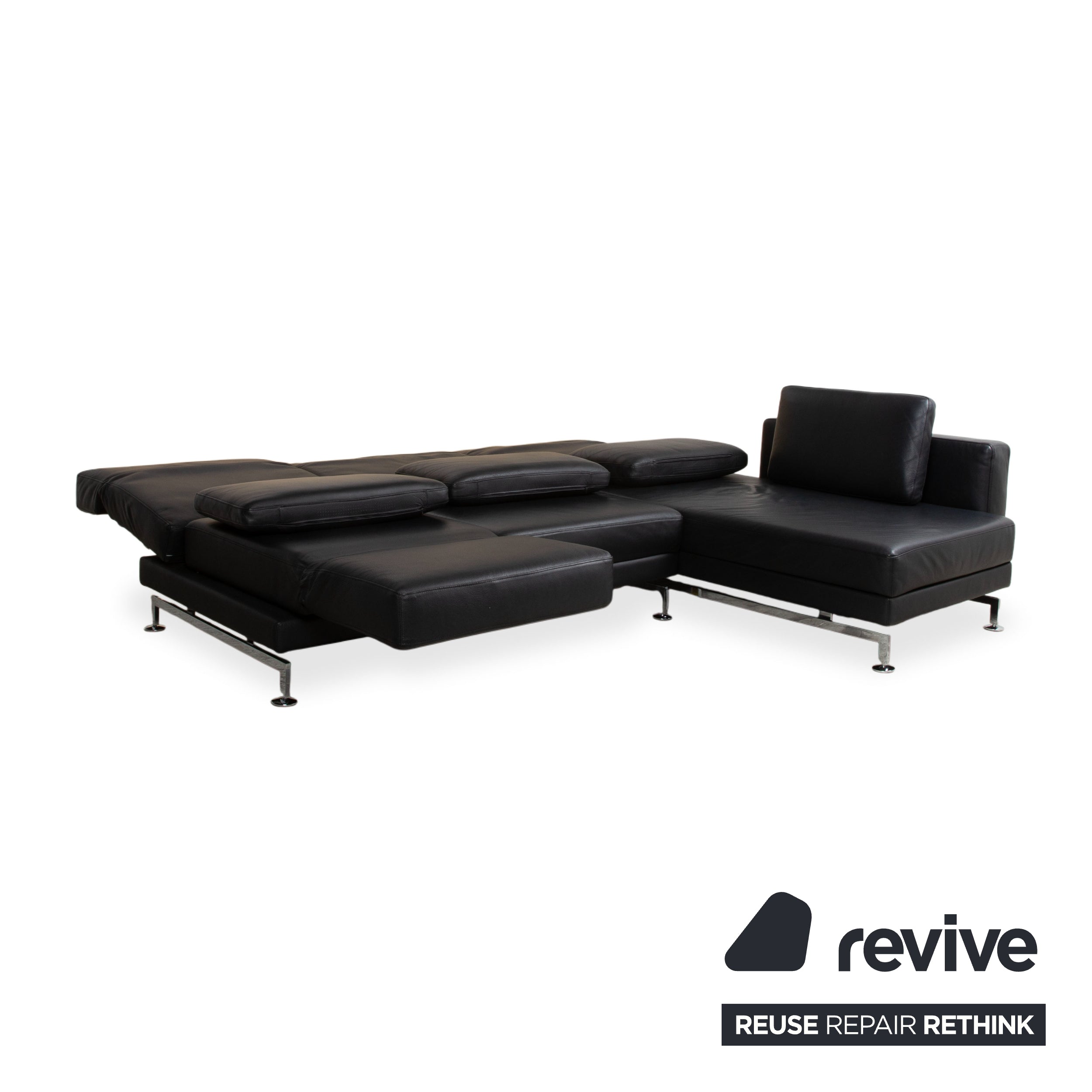 Brühl Moule Leder Chrom Ecksofa Schwarz manuelle Funktion Sofa Couch