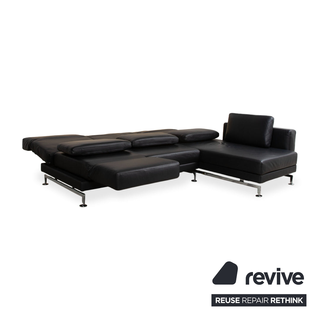 Brühl Moule Leder Chrom Ecksofa Schwarz manuelle Funktion Sofa Couch