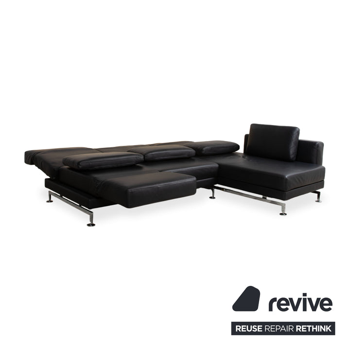 Brühl Moule Leder Chrom Ecksofa Schwarz manuelle Funktion Sofa Couch