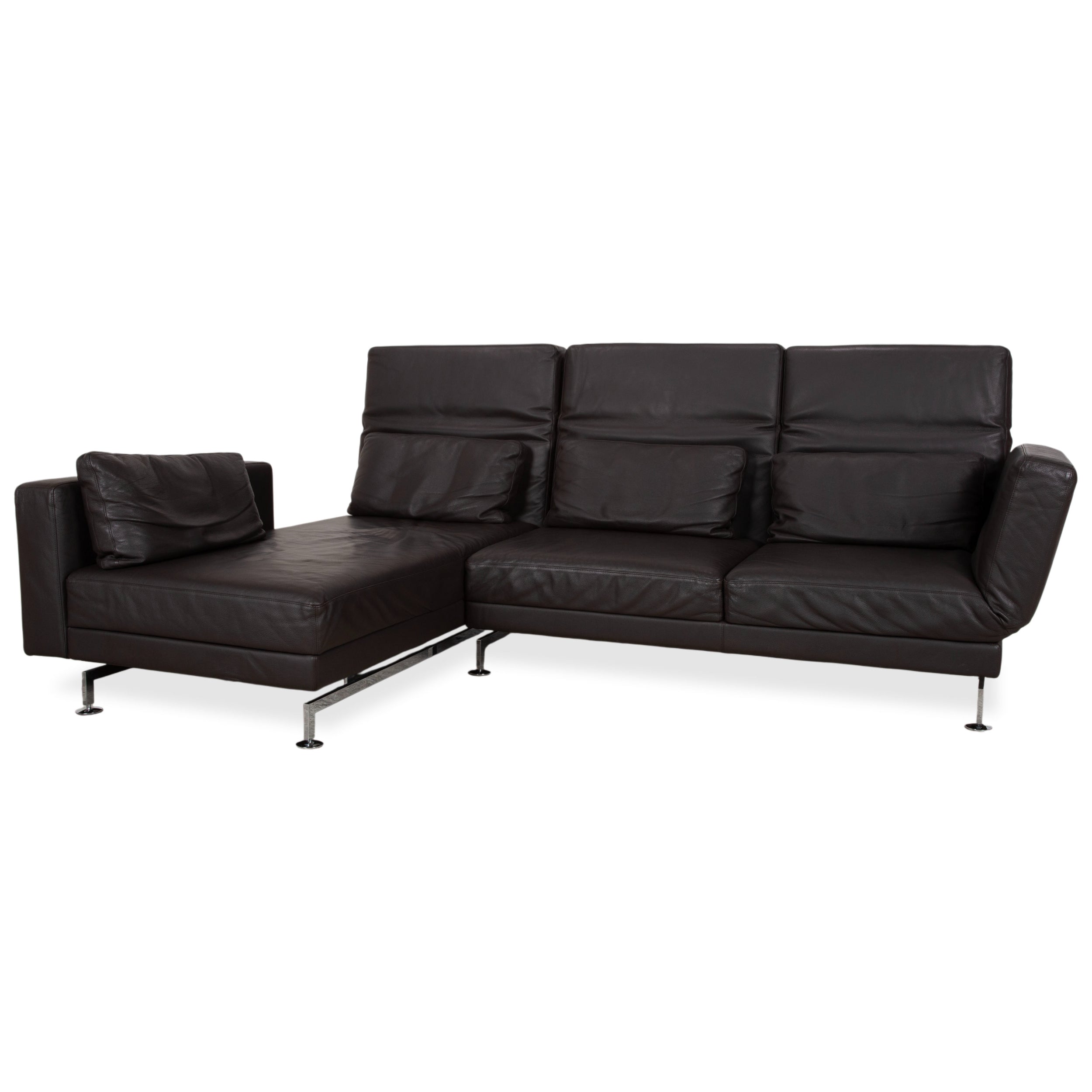 Brühl Moule Leather Corner Sofa Black Manual Function Sofa Couch