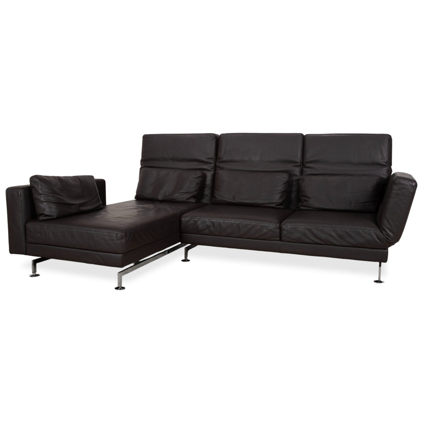 Brühl Moule Leather Corner Sofa Black Manual Function Sofa Couch