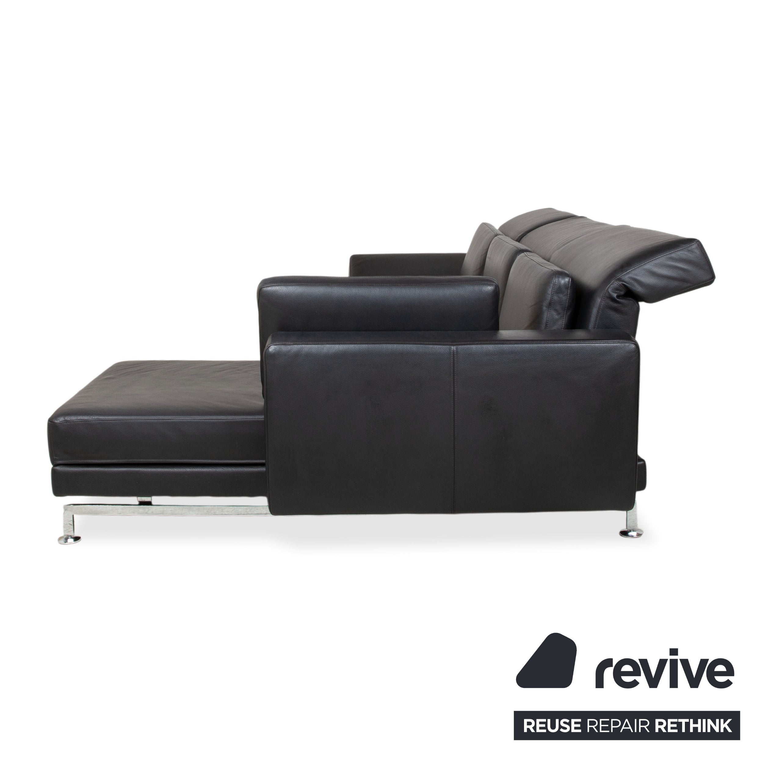 Brühl Moule Leder Chrom Ecksofa Schwarz manuelle Funktion Sofa Couch