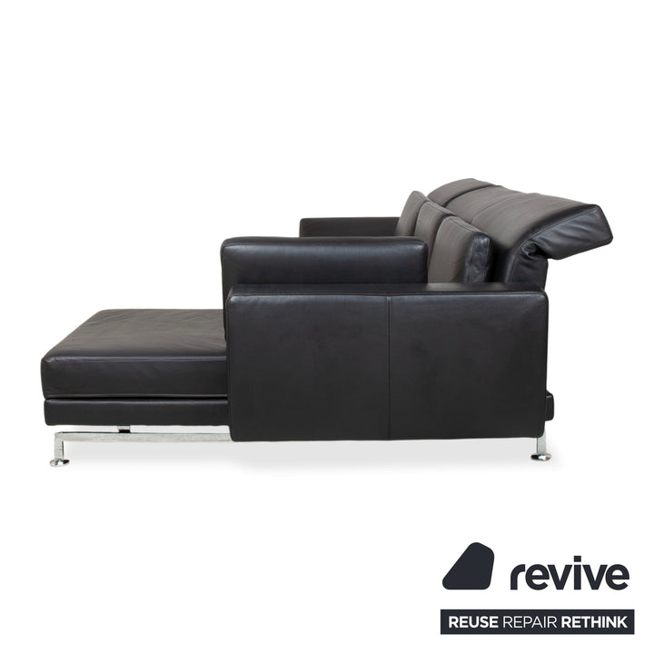 Brühl Moule Leder Chrom Ecksofa Schwarz manuelle Funktion Sofa Couch