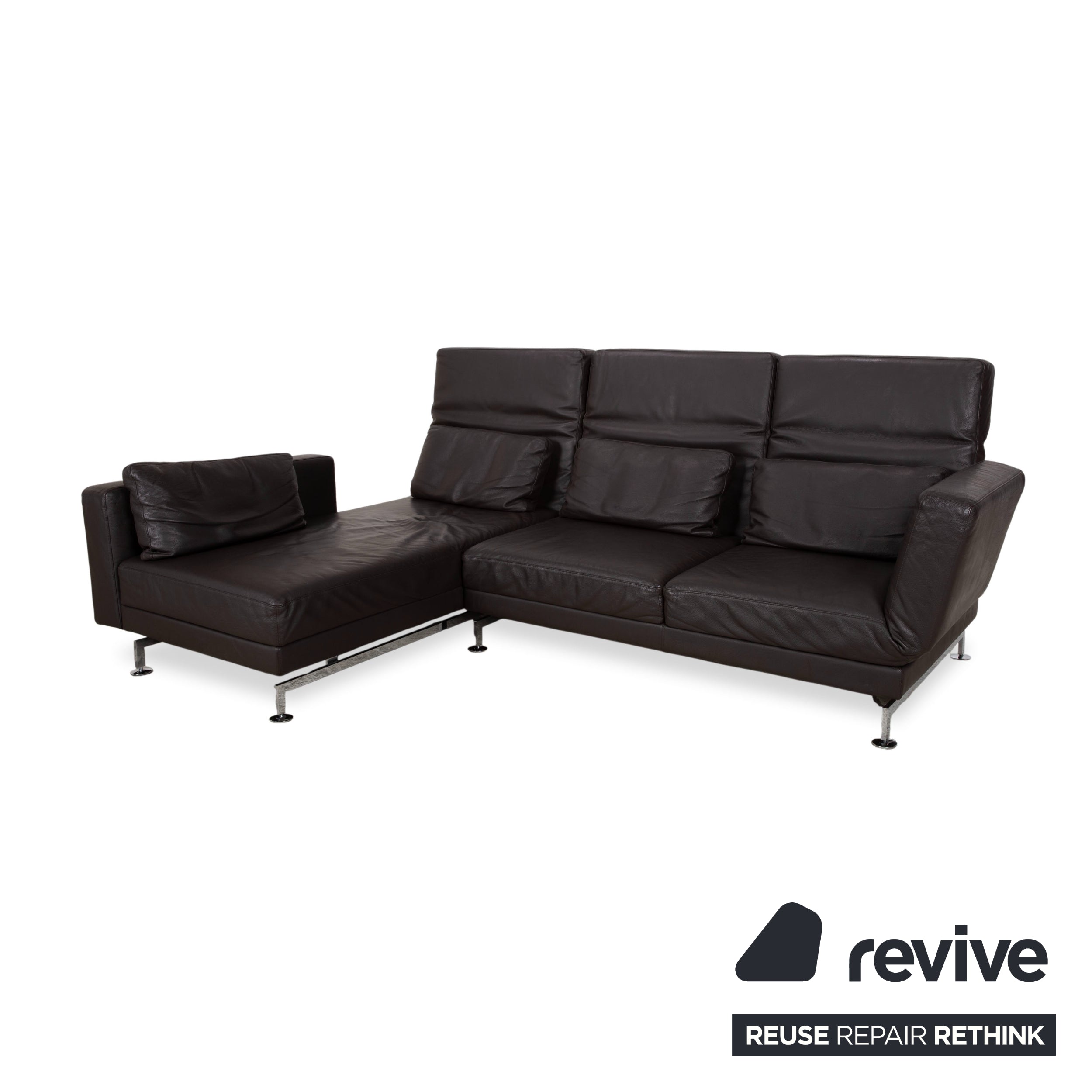 Brühl Moule Leather Corner Sofa Black Manual Function Sofa Couch