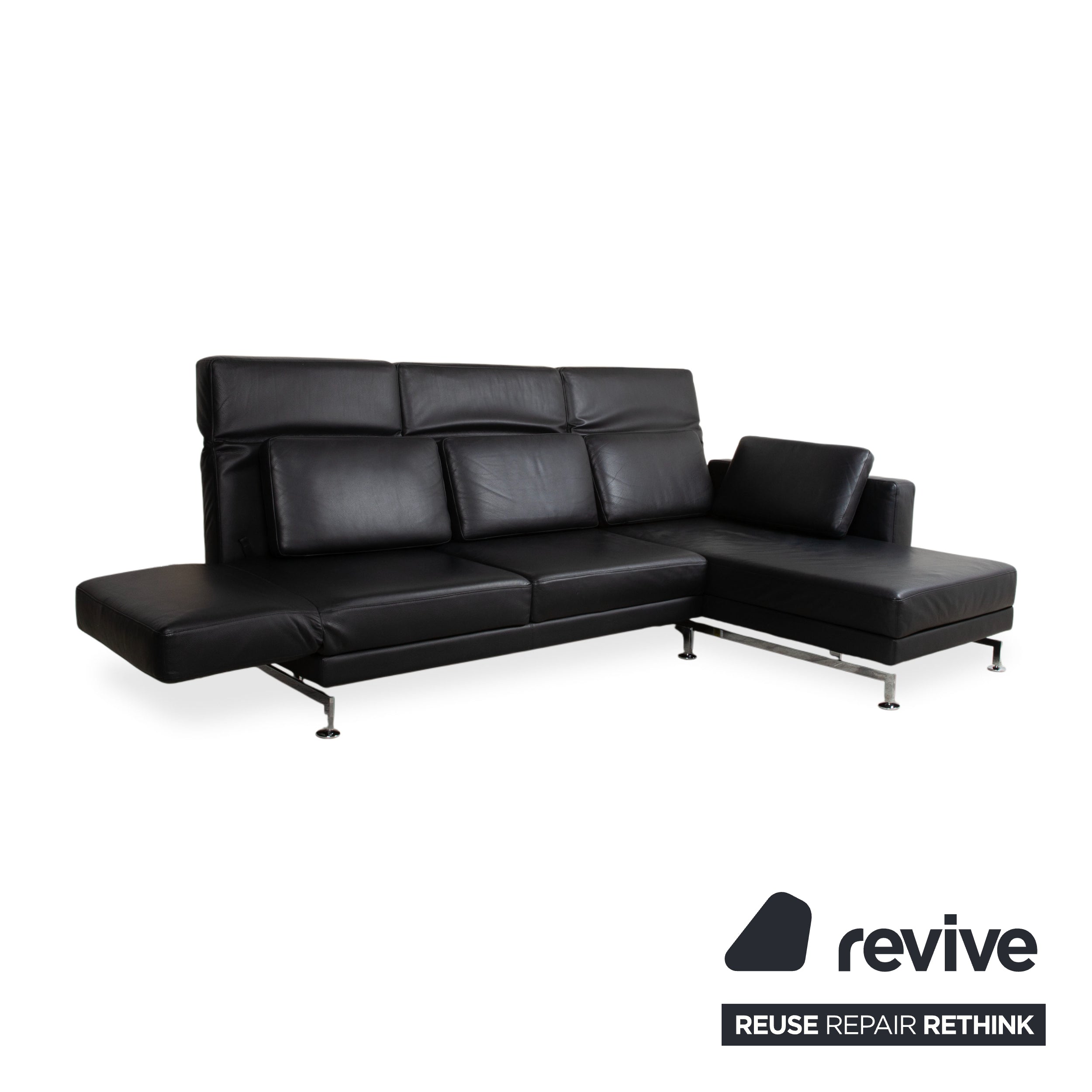 Brühl Moule Leder Chrom Ecksofa Schwarz Schlaffunktion Sofa Couch