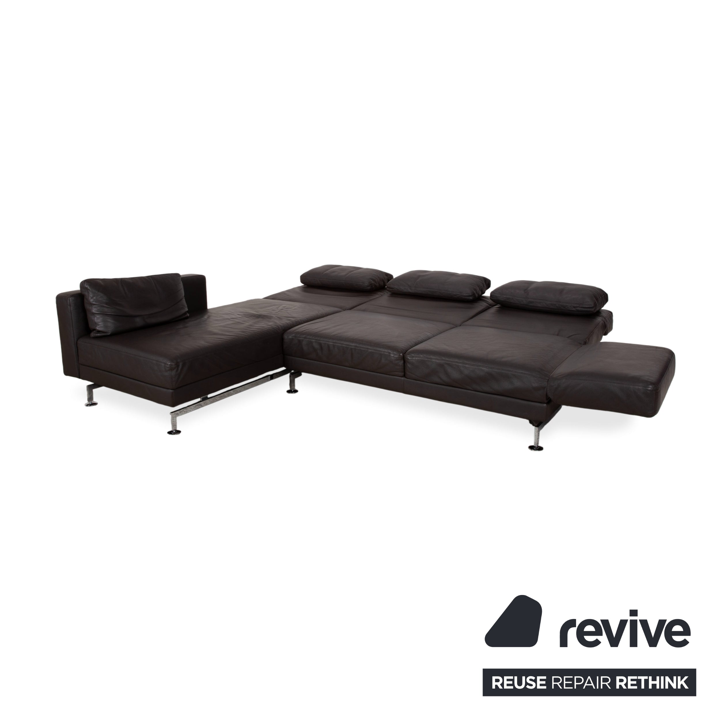 Brühl Moule Leather Corner Sofa Black Manual Function Sofa Couch