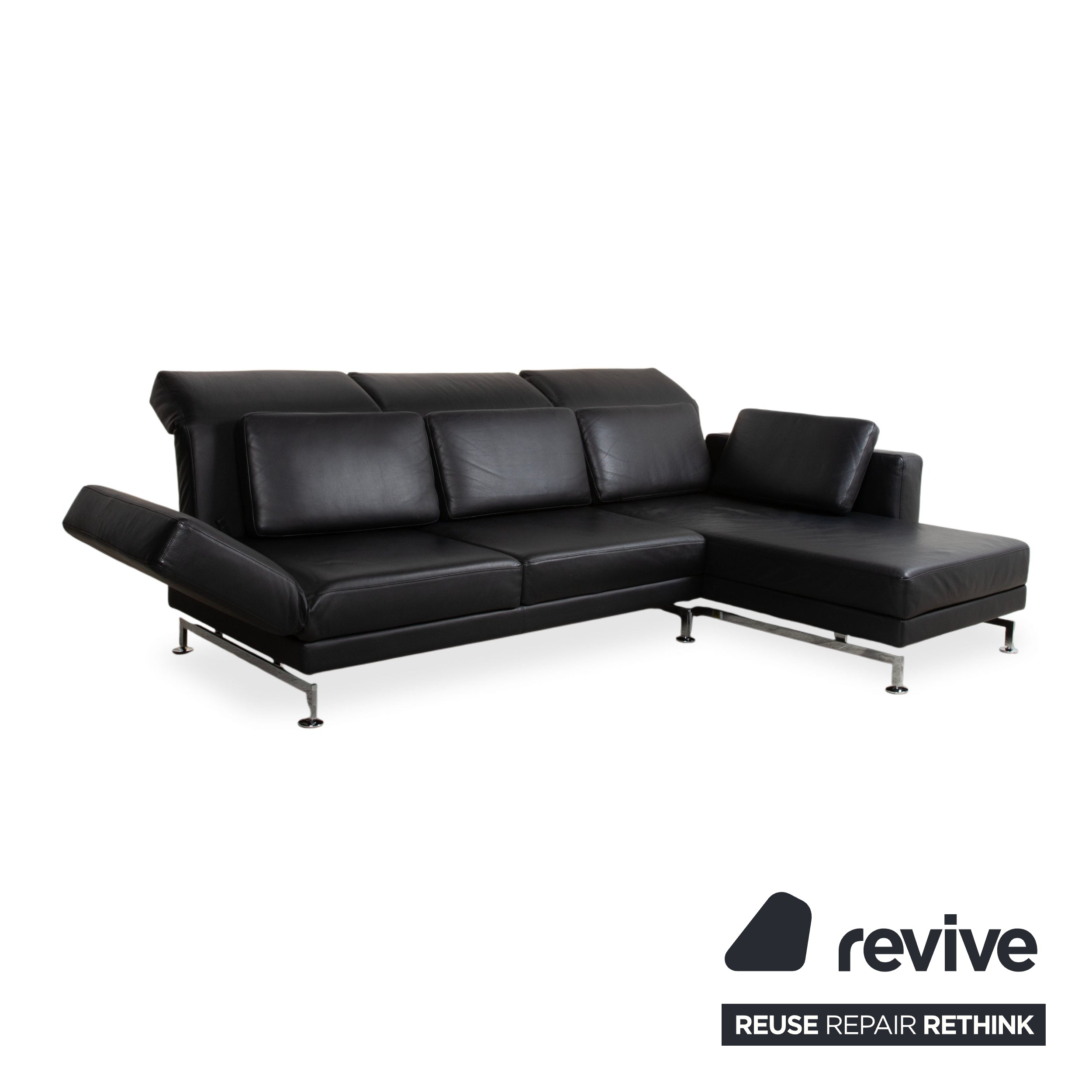 Brühl Moule Leder Chrom Ecksofa Schwarz manuelle Funktion Sofa Couch