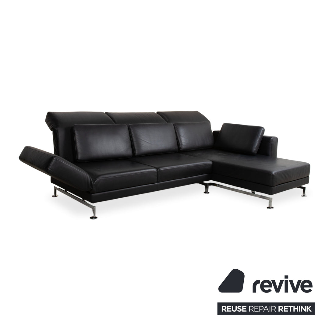 Brühl Moule Leder Chrom Ecksofa Schwarz manuelle Funktion Sofa Couch