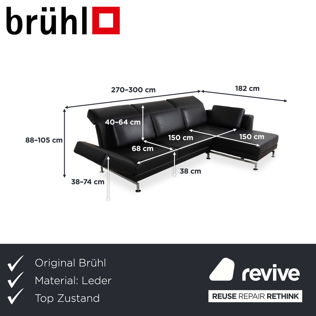 Brühl Moule Leder Chrom Ecksofa Schwarz manuelle Funktion Sofa Couch