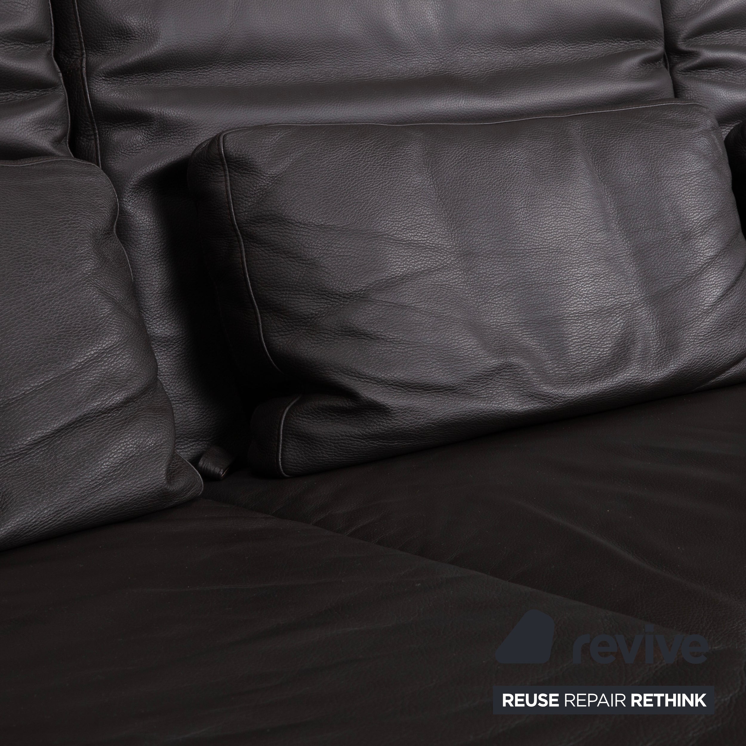 Brühl Moule Leather Corner Sofa Black Manual Function Sofa Couch