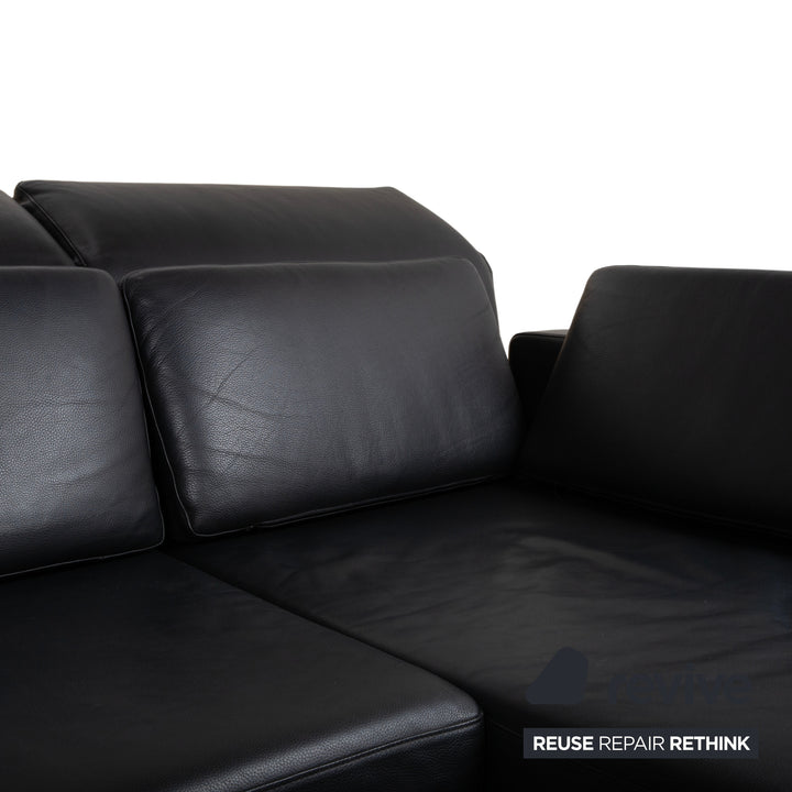 Brühl Moule Leder Chrom Ecksofa Schwarz manuelle Funktion Sofa Couch