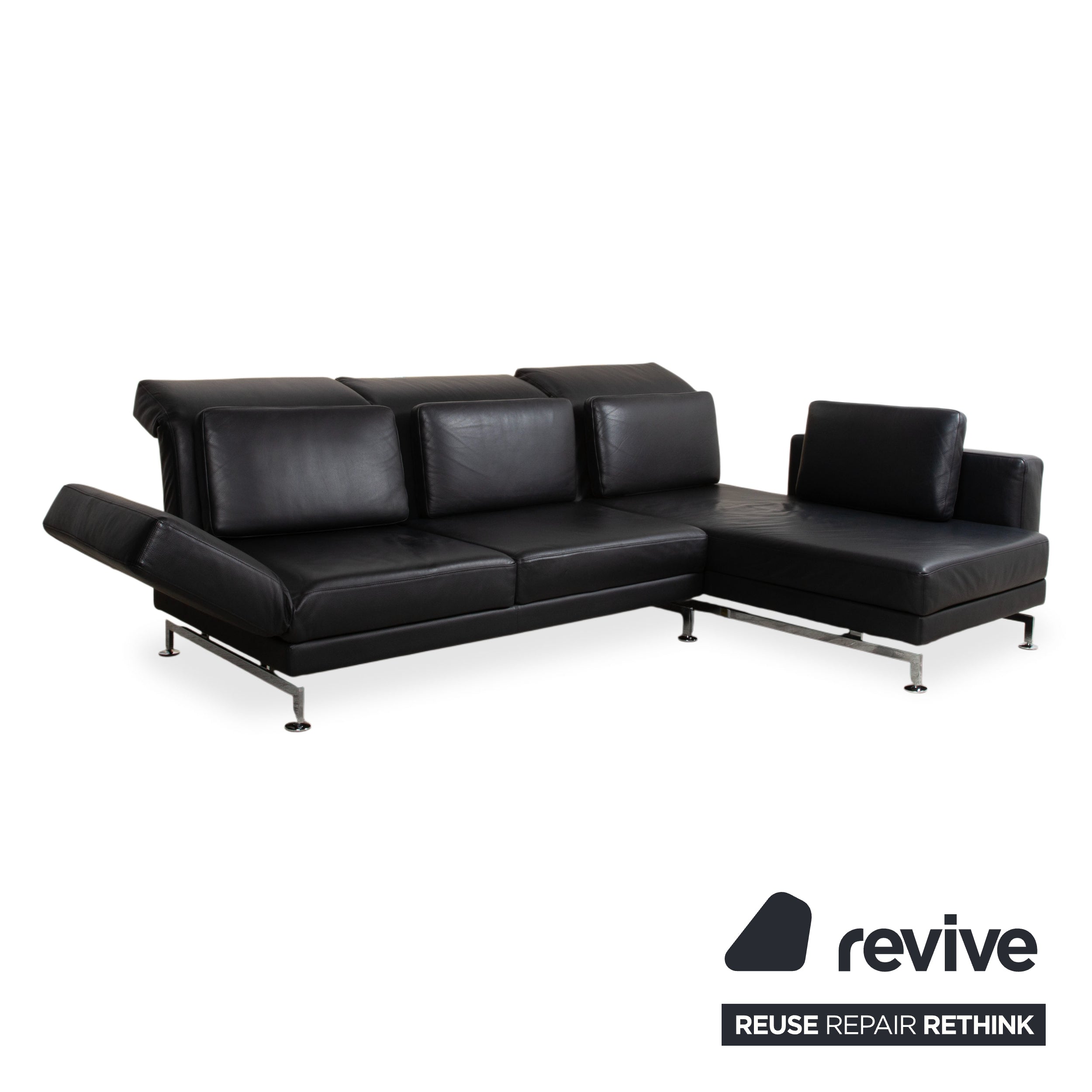 Brühl Moule Leder Chrom Ecksofa Schwarz Schlaffunktion Sofa Couch