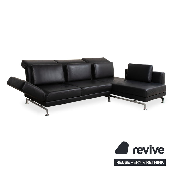 Brühl Moule Leder Chrom Ecksofa Schwarz manuelle Funktion Sofa Couch