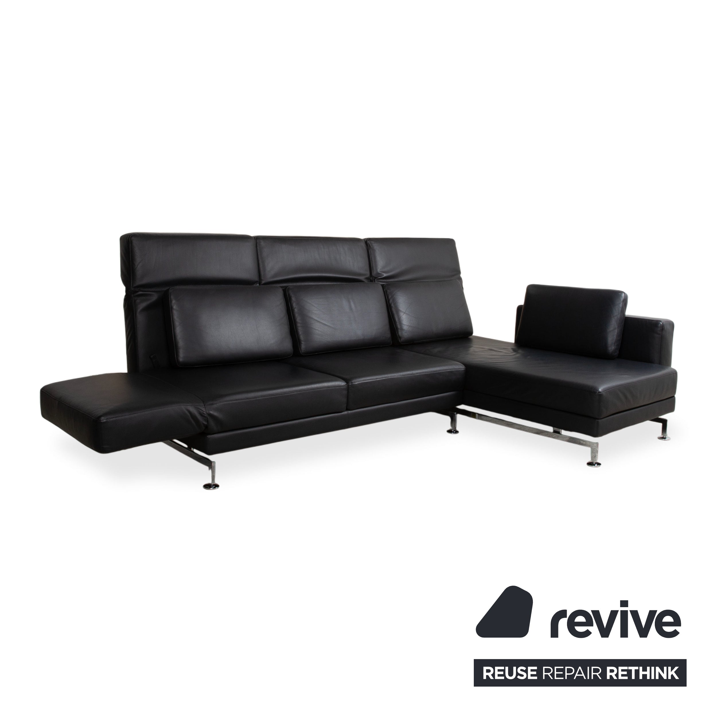Brühl Moule Leder Chrom Ecksofa Schwarz manuelle Funktion Sofa Couch