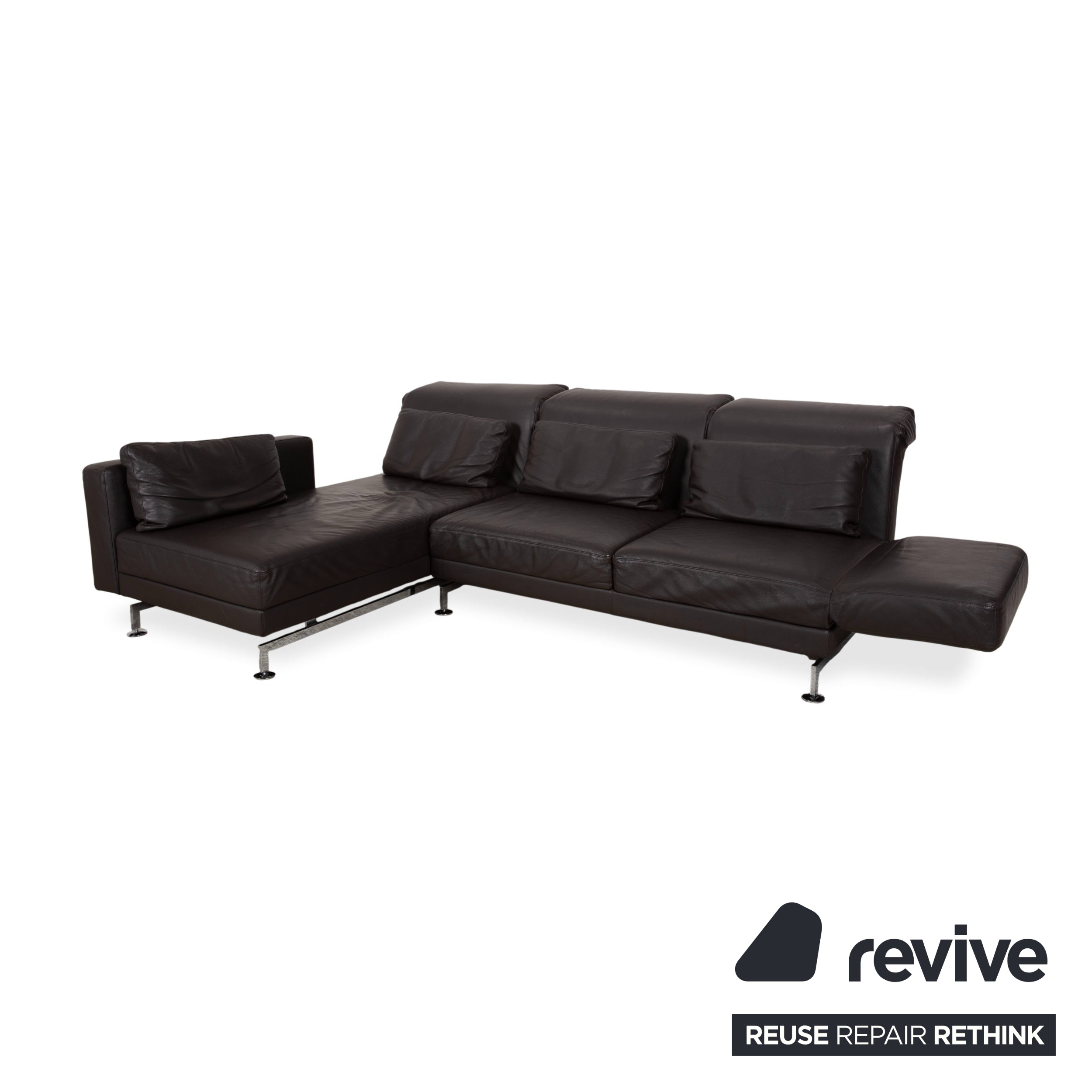 Brühl Moule Leather Corner Sofa Black Manual Function Sofa Couch