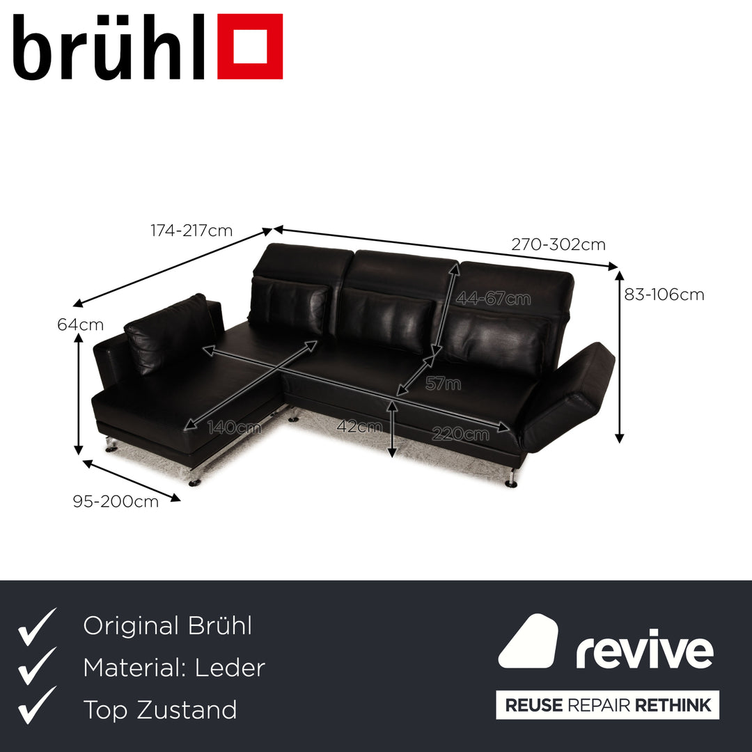 Brühl Moule Canapé d'angle en cuir noir Fonction canapé