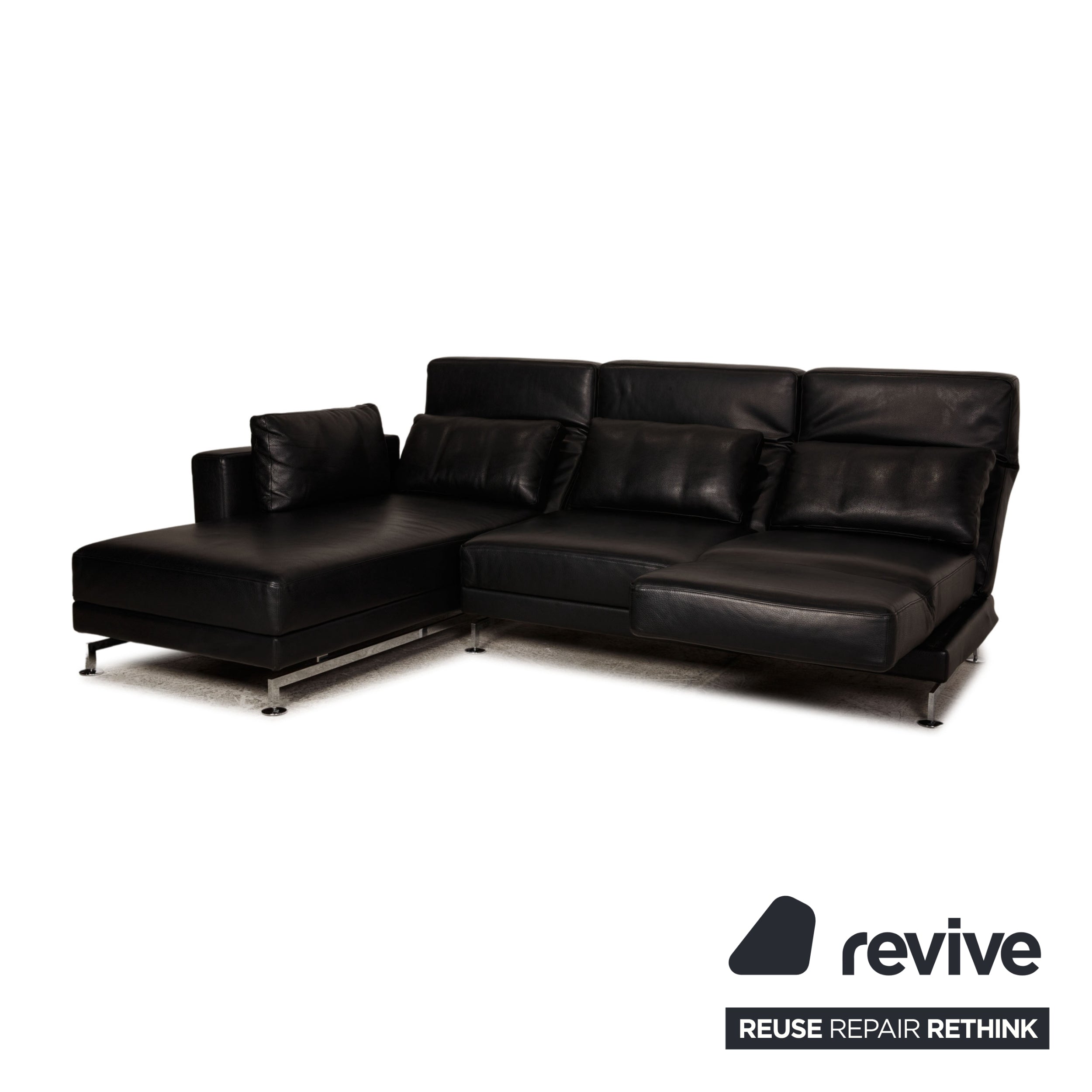 Brühl Moule Leather Corner Sofa Black Sofa Couch Function