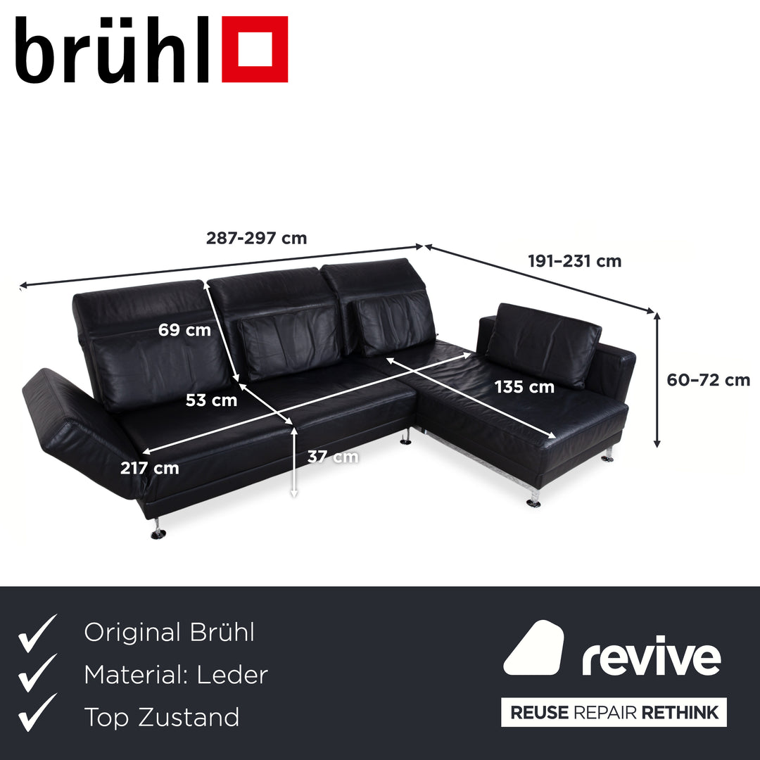 Brühl Moule Leder Ecksofa Schwarz Sofa Couch Manuelle Funktion