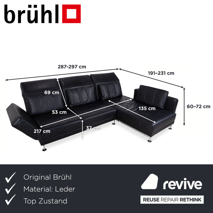 Brühl Moule Leder Ecksofa Schwarz Sofa Couch Manuelle Funktion