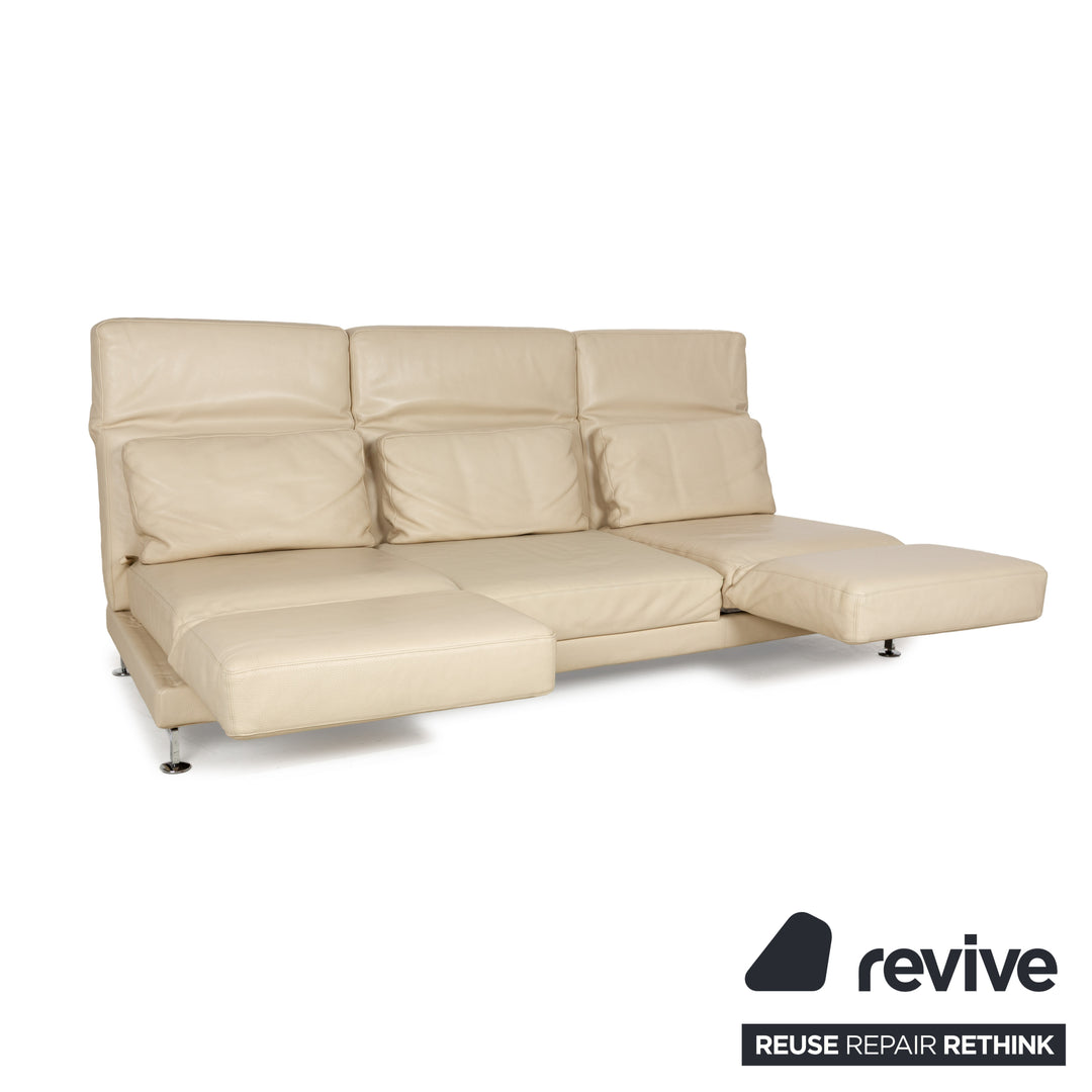 Brühl Moule Leather Sofa Beige Cream Three-seater Relaxation Function Manual Function Couch