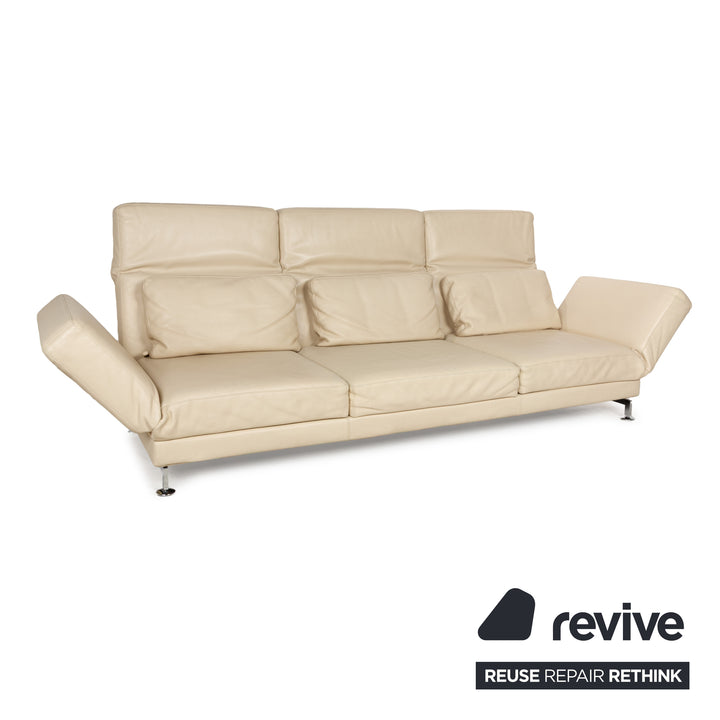 Brühl Moule Leather Sofa Beige Cream Three-seater Relaxation Function Manual Function Couch