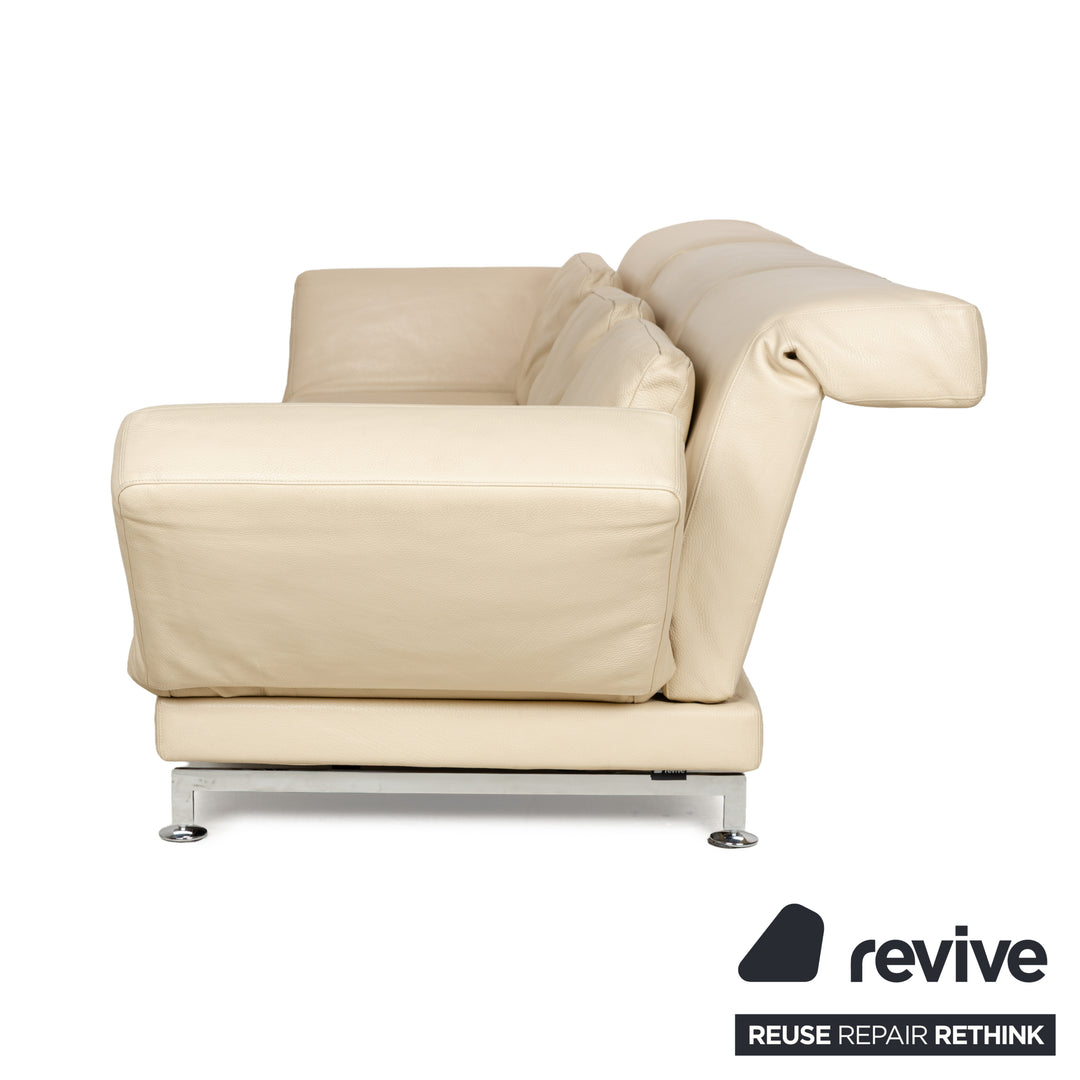 Brühl Moule Leather Sofa Beige Cream Three-seater Relaxation Function Manual Function Couch