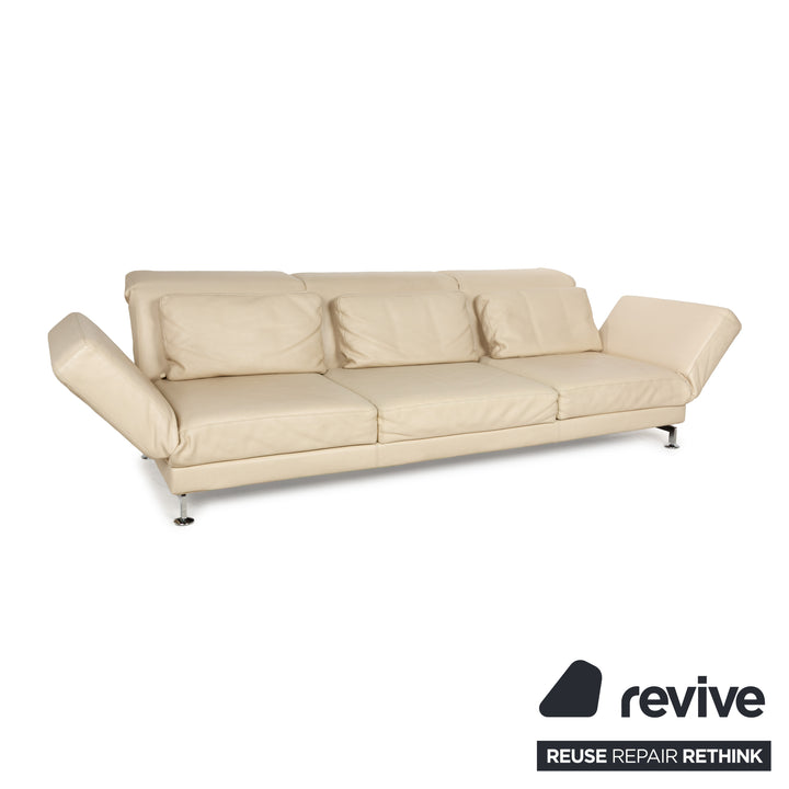 Brühl Moule Leather Sofa Beige Cream Three-seater Relaxation Function Manual Function Couch