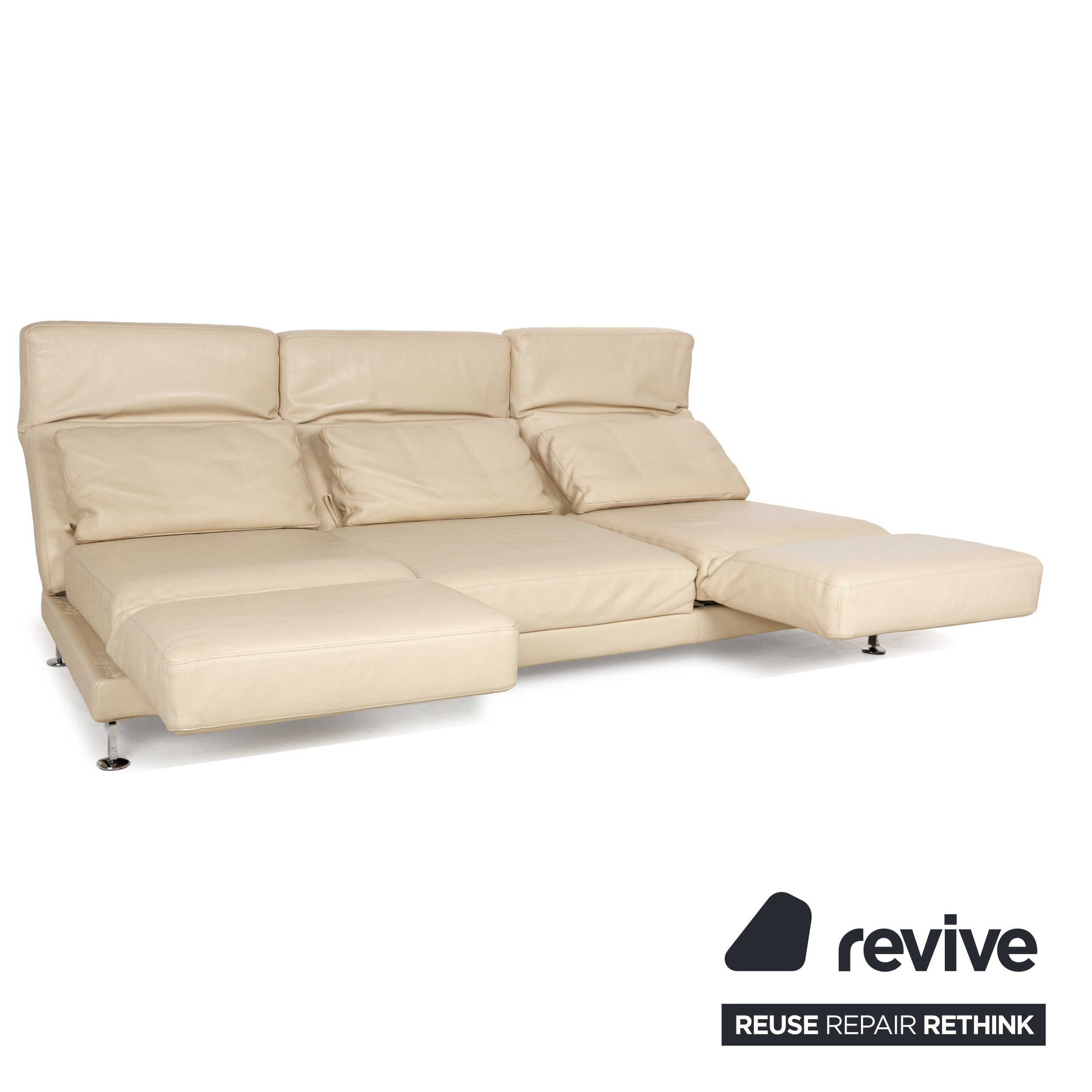 Canapé en cuir Brühl Moule Beige Crème Trois places Fonction Relaxation Fonction Manuelle Canapé