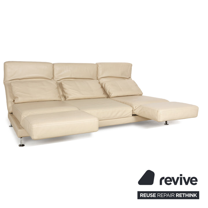 Brühl Moule Leather Sofa Beige Cream Three-seater Relaxation Function Manual Function Couch