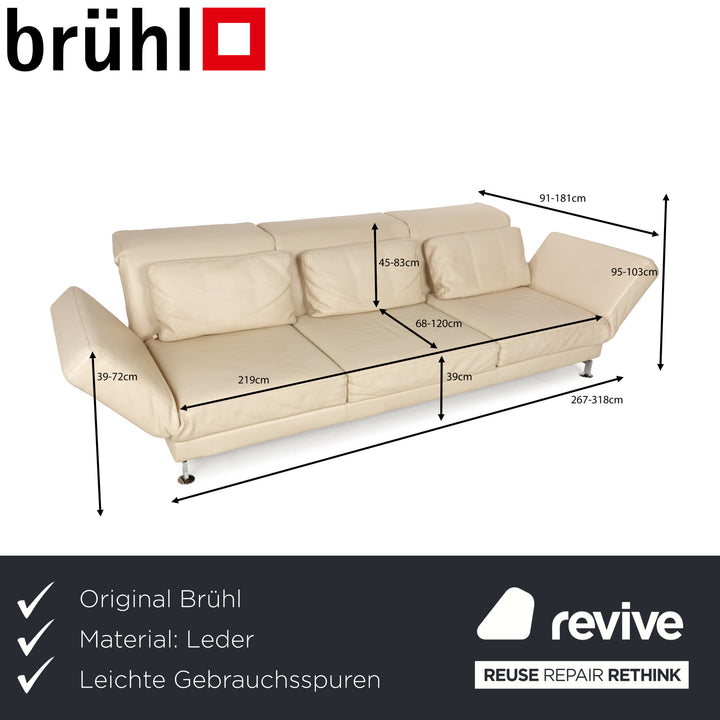 Brühl Moule Leder Sofa Beige Creme Dreisitzer Relaxfunktion manuelle Funktion Couch