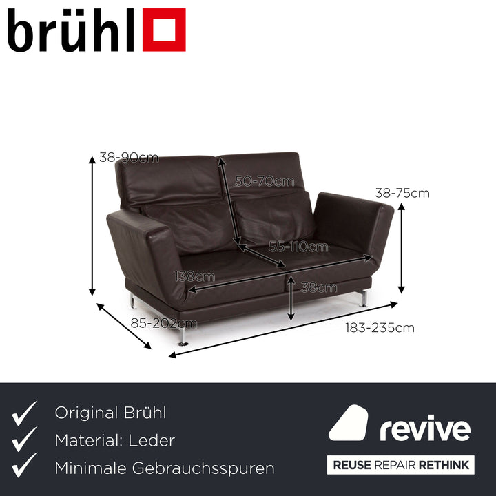 Brühl Moule (medium) Leder Sofa Braun Dunkelbraun Relaxfunktion Funktion Couch #12703