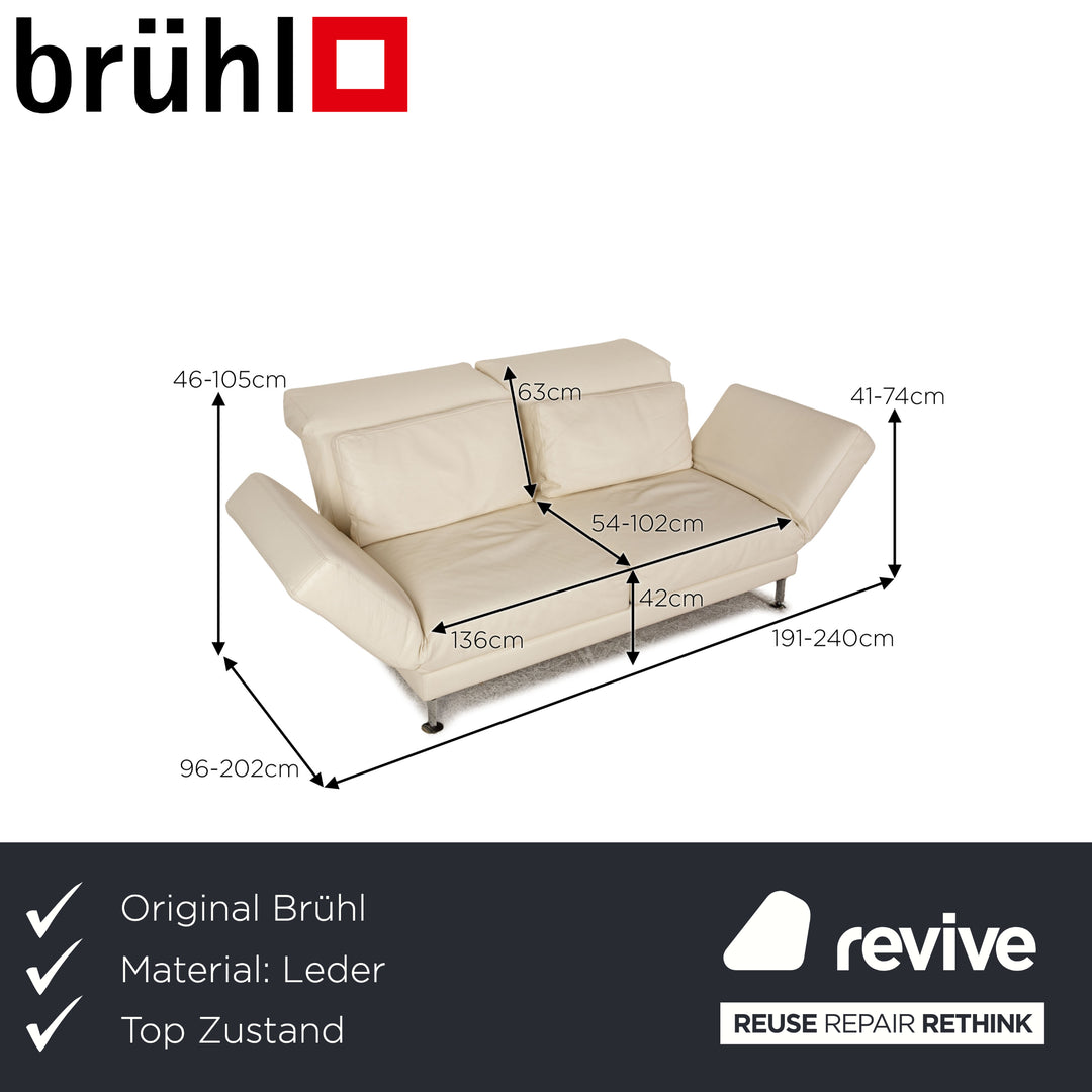 Brühl Moule (medium) leather sofa cream two-seater relax function couch