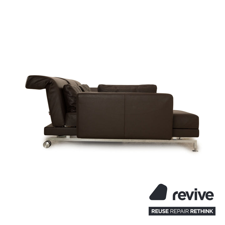 Brühl Moule Leder Sofa Garnitur Braun Ecksofa Hocker manuelle Funktion Recamiere Links Sofa Couch Schlaffunktion