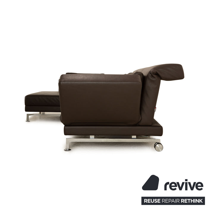 Brühl Moule Leder Sofa Garnitur Braun Ecksofa Hocker manuelle Funktion Recamiere Links Sofa Couch Schlaffunktion