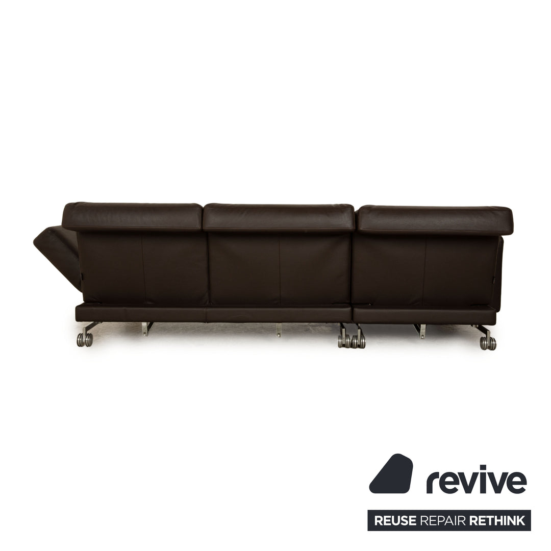 Brühl Moule Leder Sofa Garnitur Braun Ecksofa Hocker manuelle Funktion Recamiere Links Sofa Couch Schlaffunktion