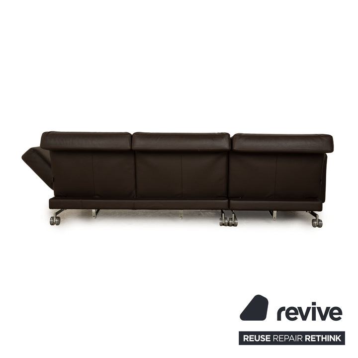 Brühl Moule Leder Sofa Garnitur Braun Ecksofa Hocker manuelle Funktion Recamiere Links Sofa Couch Schlaffunktion
