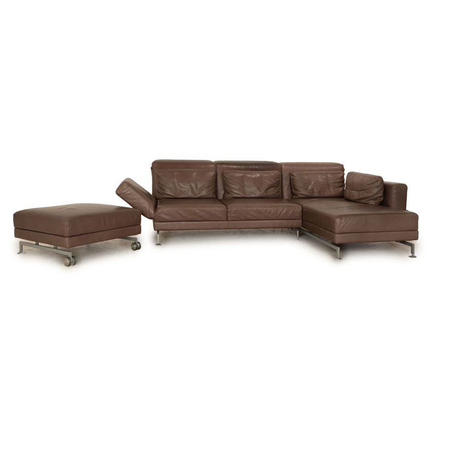 Brühl Moule Leather Sofa Set Brown Corner Sofa Stool Recamiere Right Manual Function Sleeping Function
