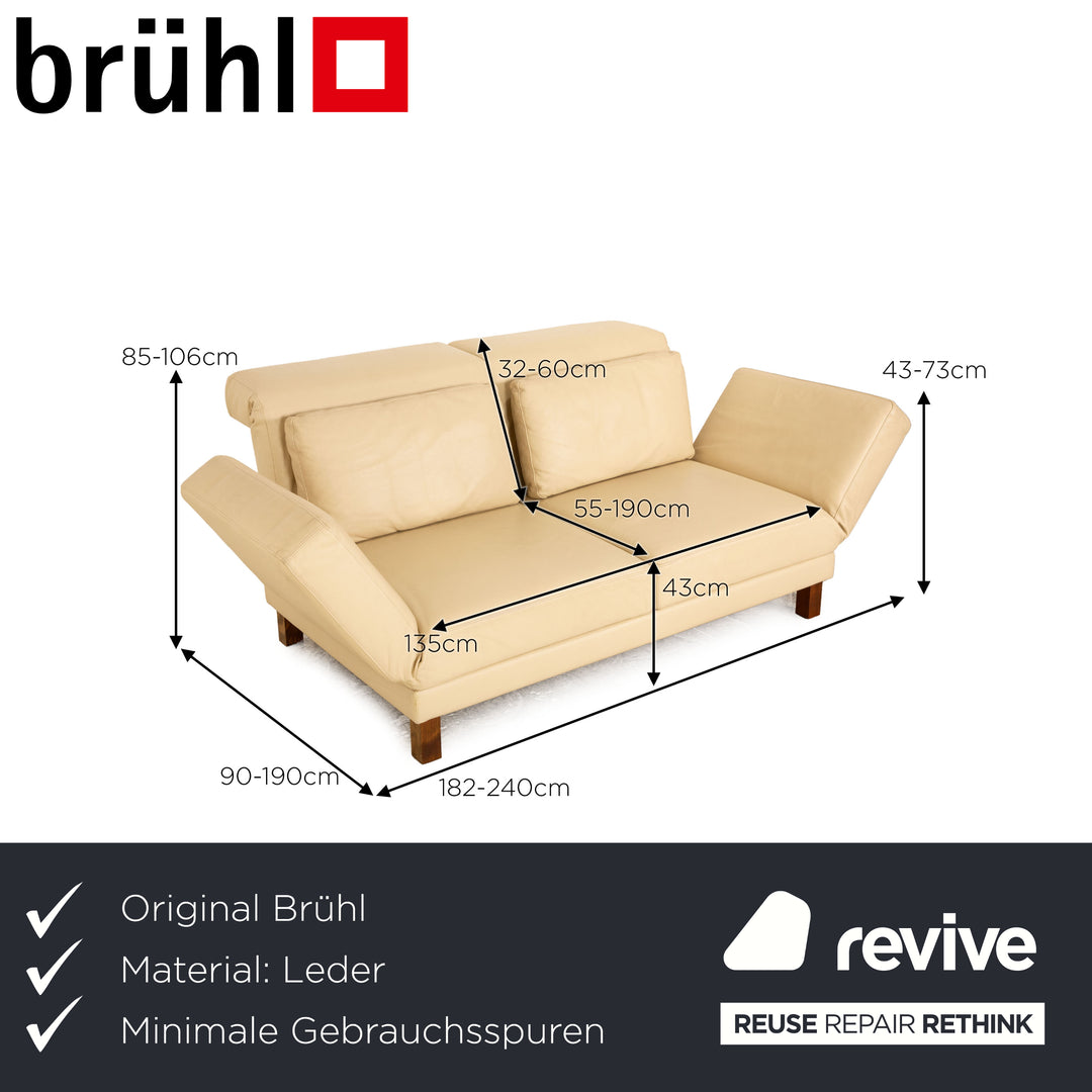 Brühl Moule leather two-seater cream sofa couch manual function sleep function sofa bed