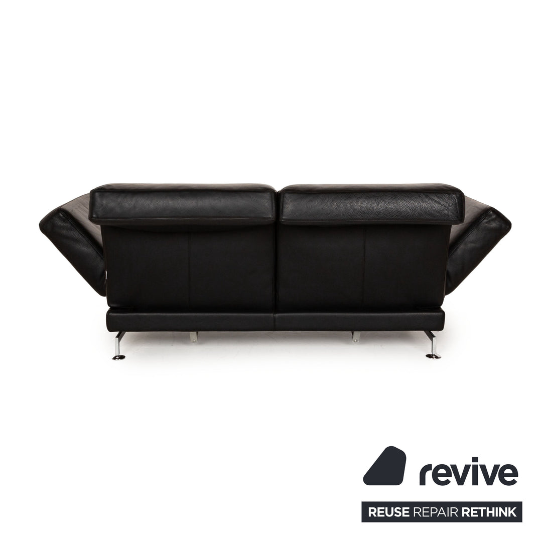 Brühl Moule Leather Two Seater Black Manual Function Sofa Couch