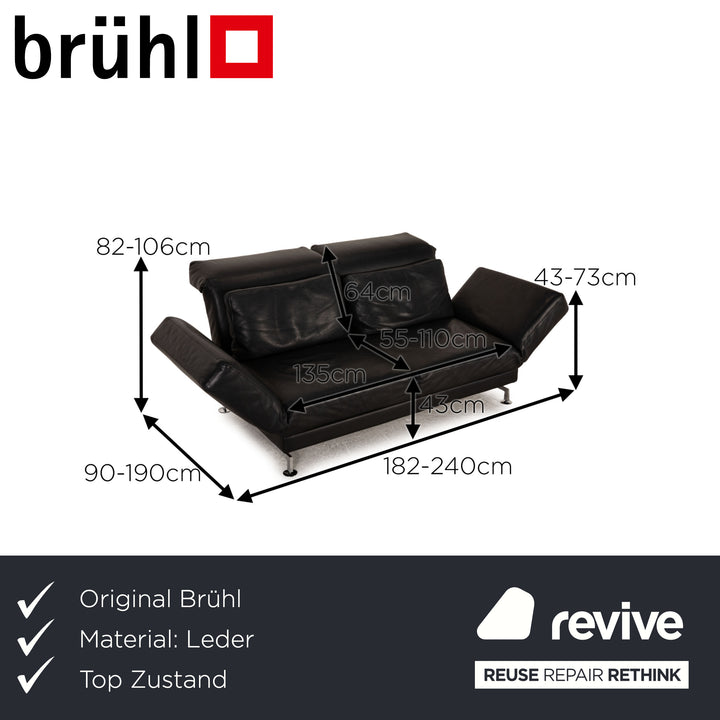 Brühl Moule (moyen) canapé en cuir noir fonction canapé deux places fonction relaxation