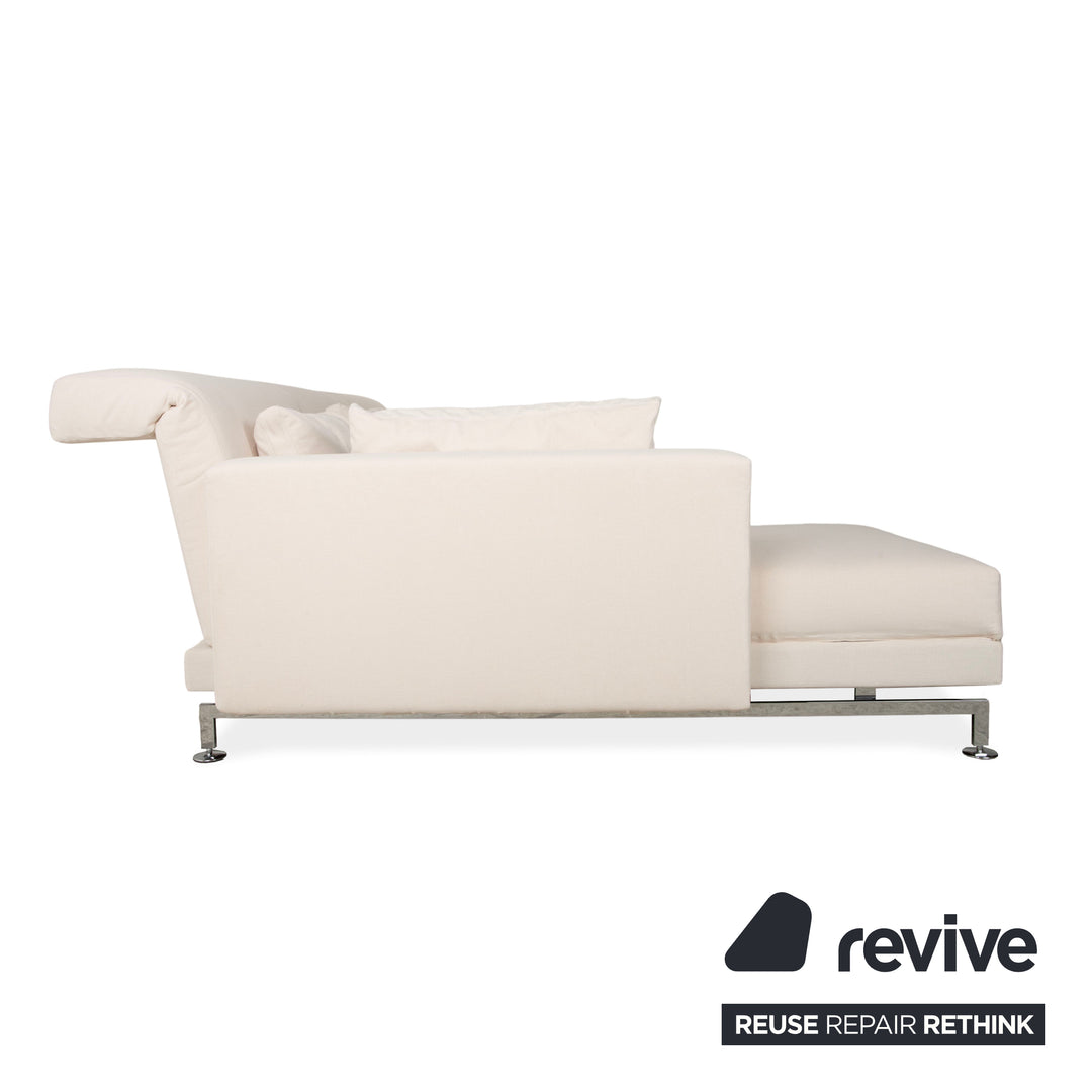 Canapé d'angle Brühl Moule en tissu beige, à fonction manuelle, méridienne à gauche, retapissé