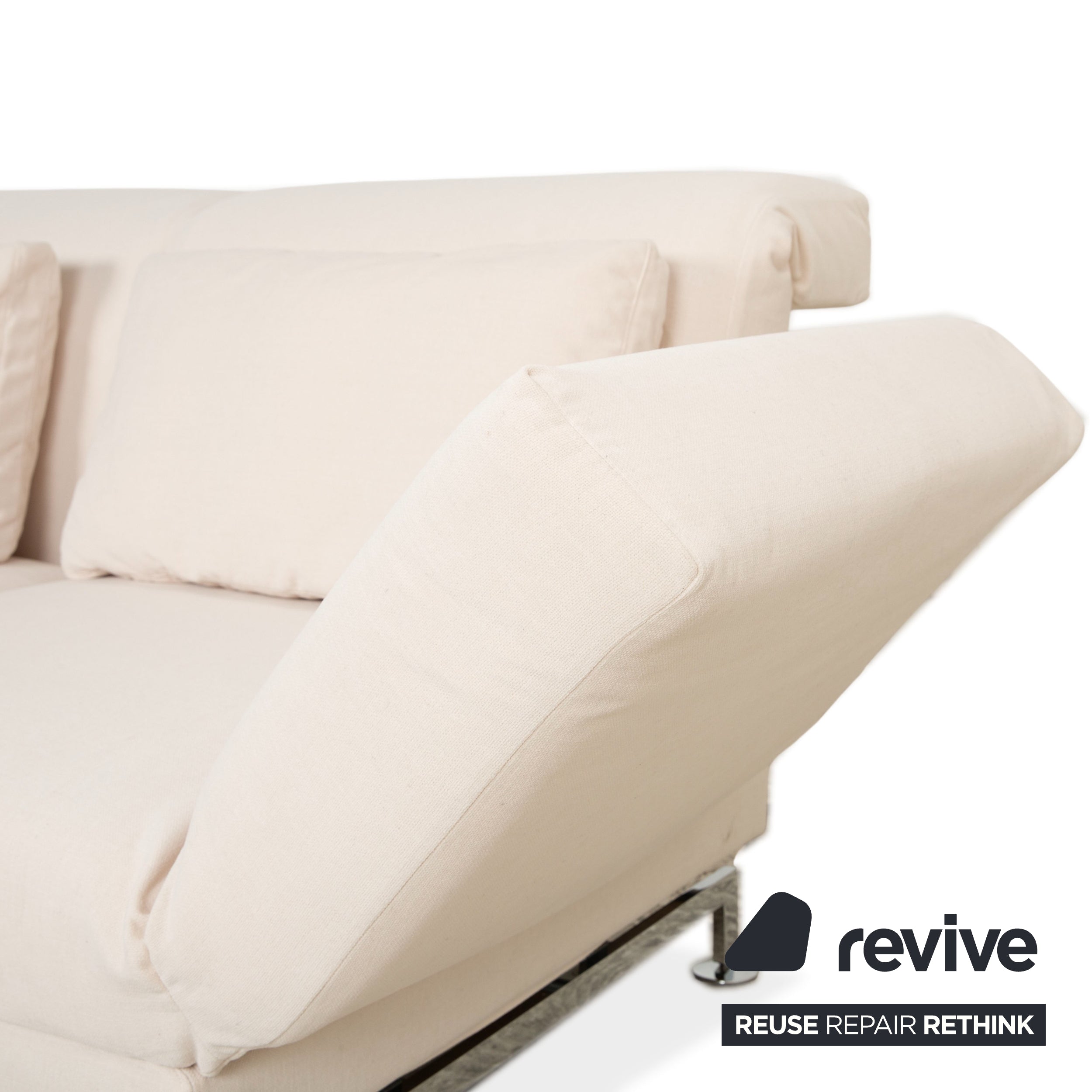 Canapé d'angle Brühl Moule en tissu beige, à fonction manuelle, méridienne à gauche, retapissé