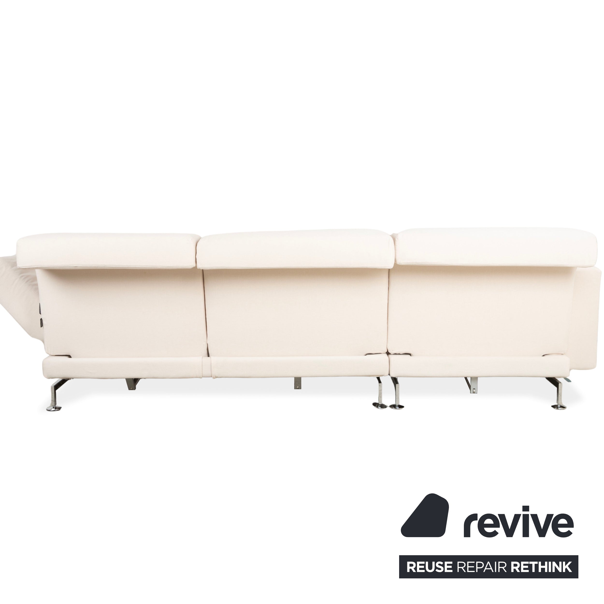 Canapé d'angle en tissu Brühl Moule crème beige avec fonction manuelle, récamière gauche, nouveau revêtement MALOU 107