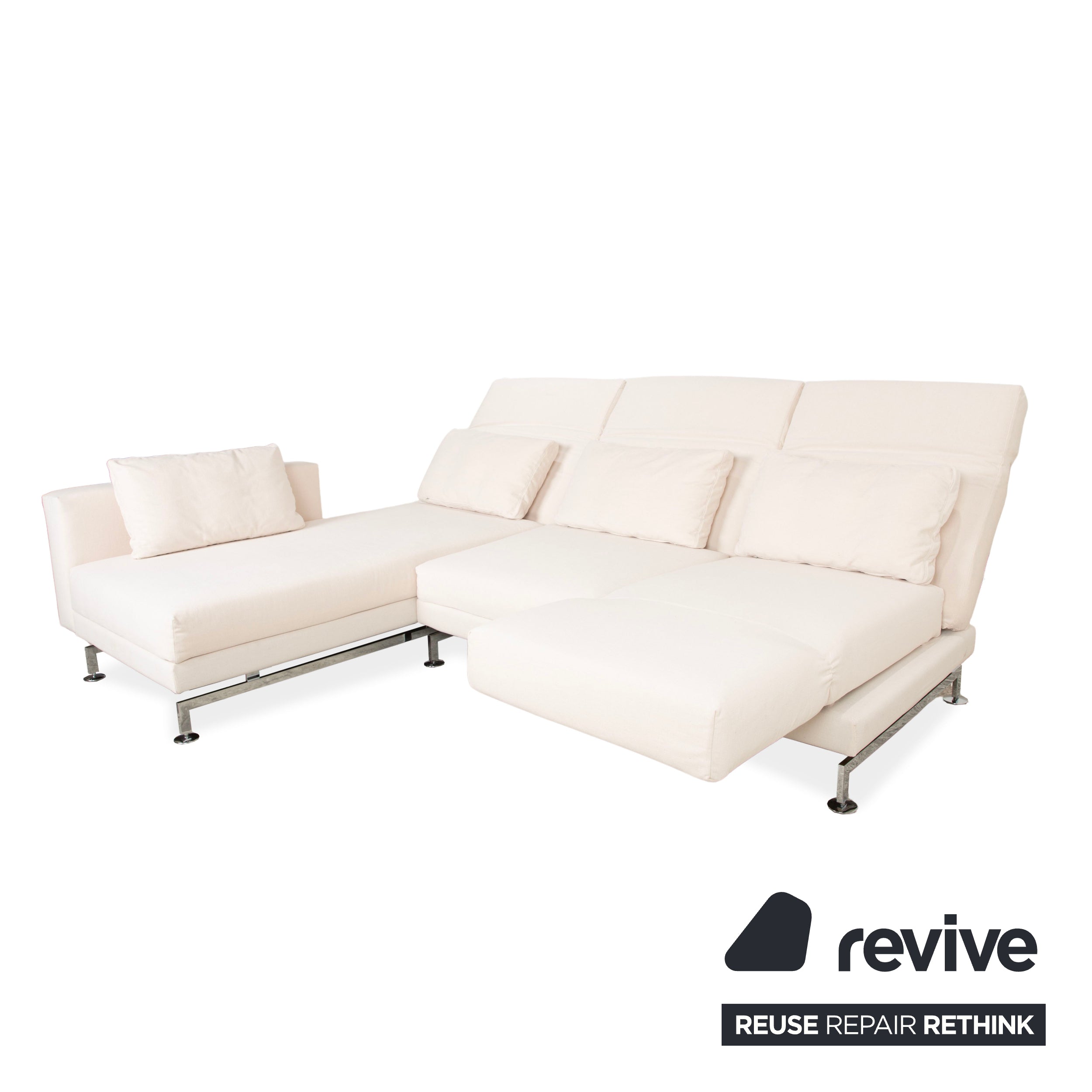 Canapé d'angle Brühl Moule en tissu beige, à fonction manuelle, méridienne à gauche, retapissé